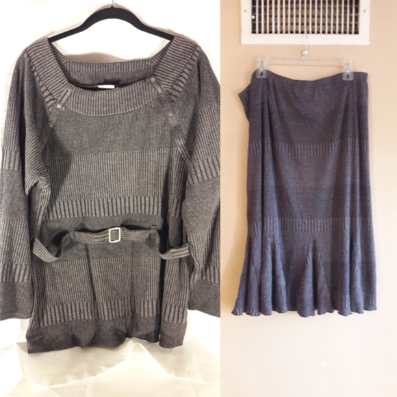 Cato Sweaters - Cato Top Gray Loose Knit Crew Neck Sweater W Skirt